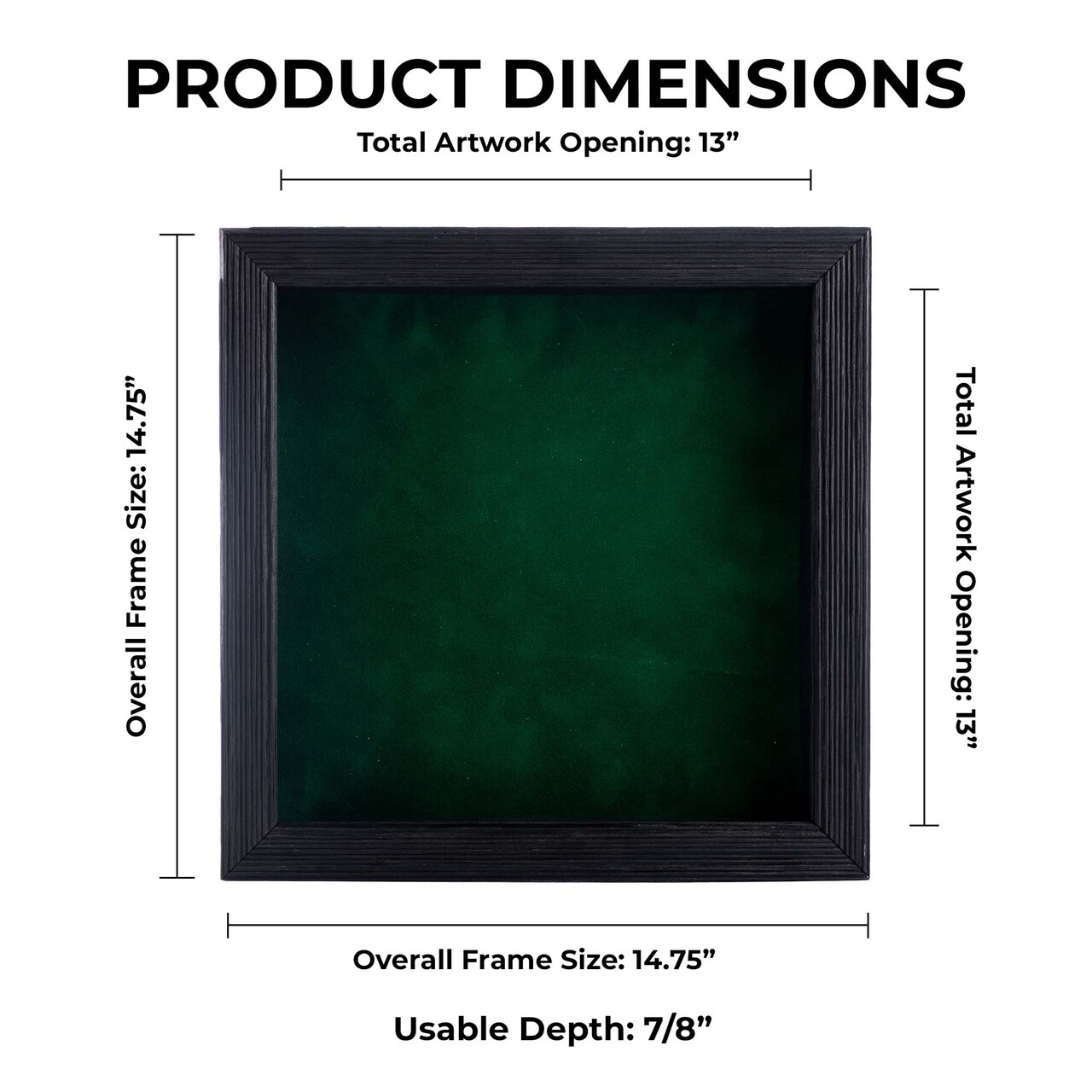 Rustic Black Wood Shadow Box Frame with Acrylic Front - Forest Green Suede Backing, 30 Sizes